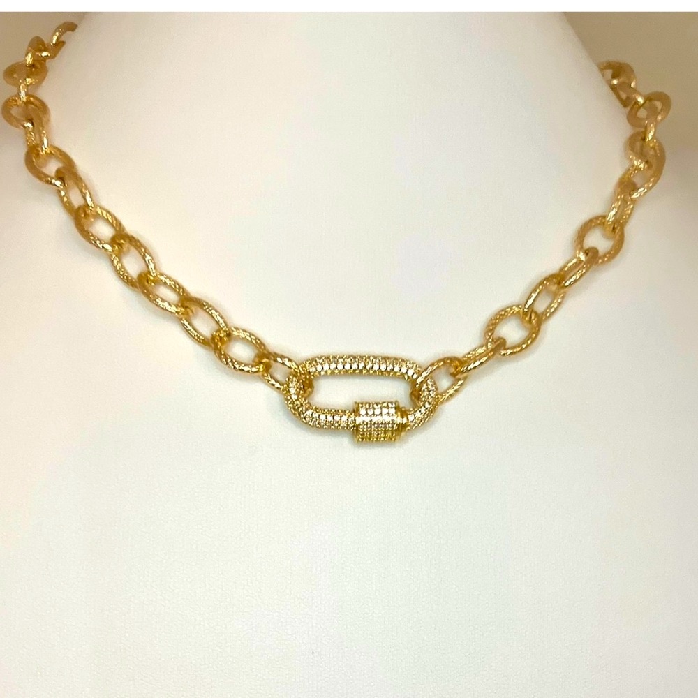 Pave Diamond CZ Clasped 14K Yellow or White Gold Filled Circle Chain Necklaces